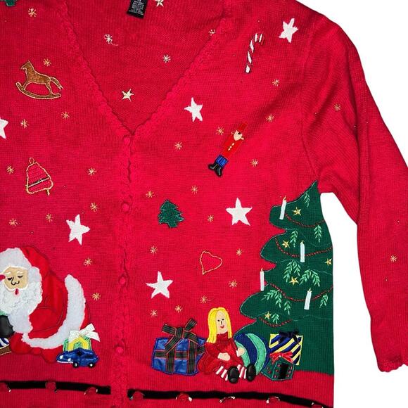 Vintage Designers Original Studio Red Christmas Cardigan Santa Doll 2X - Picture 5 of 10